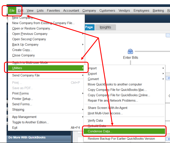 quickbooks condense data