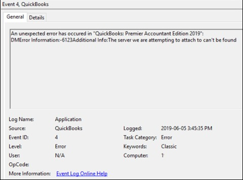 quickbooks event id 4 error