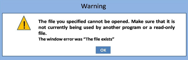 quickbooks error the file exists